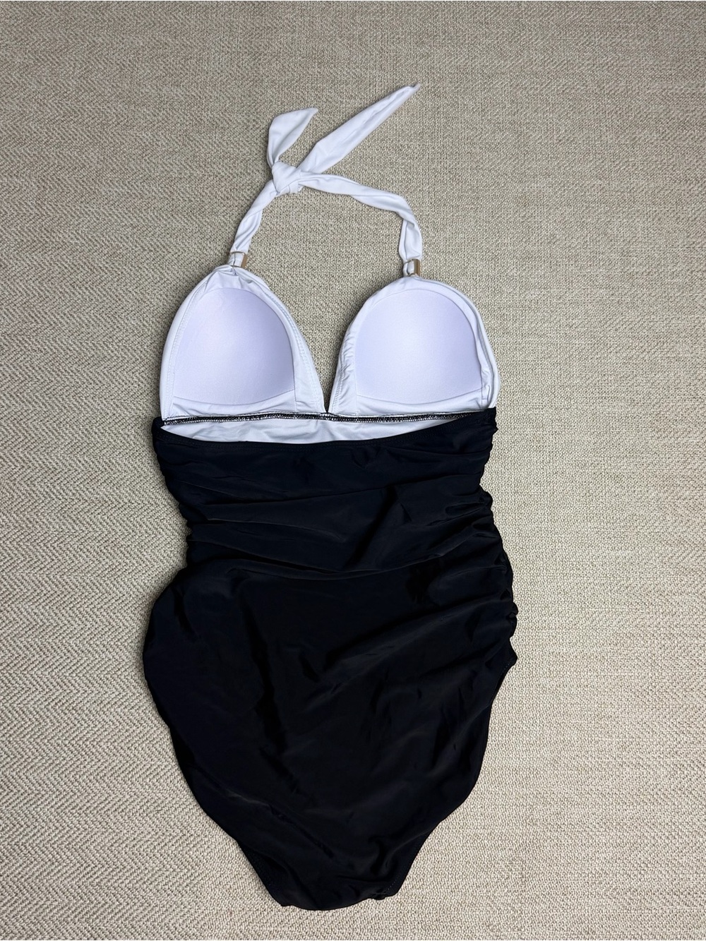 NWOT White & Black Halter One-Piece Swimsuit with gold accents size Medium - Picture 3 of 4